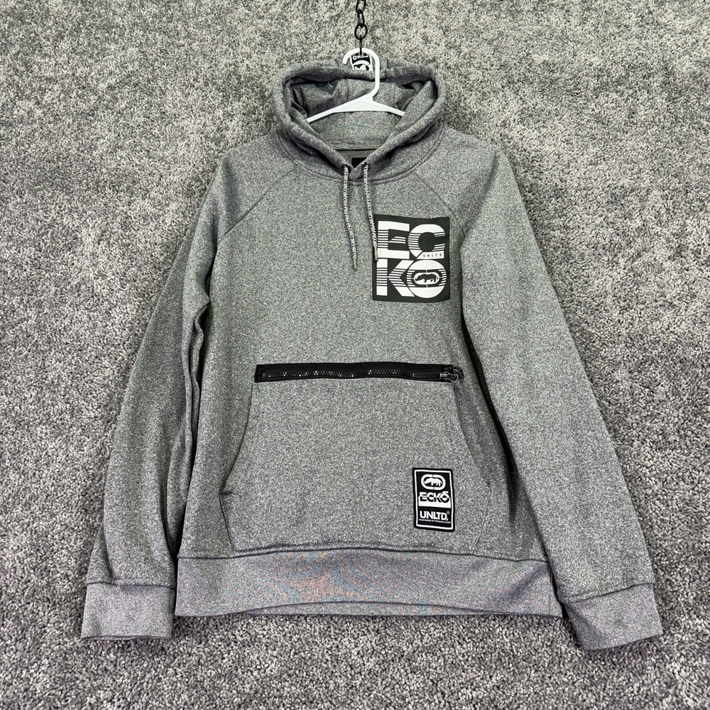 Ecko Unltd Hoodie Mens Small Gray Fleece Pullover Graphic Zip Pocket Logo